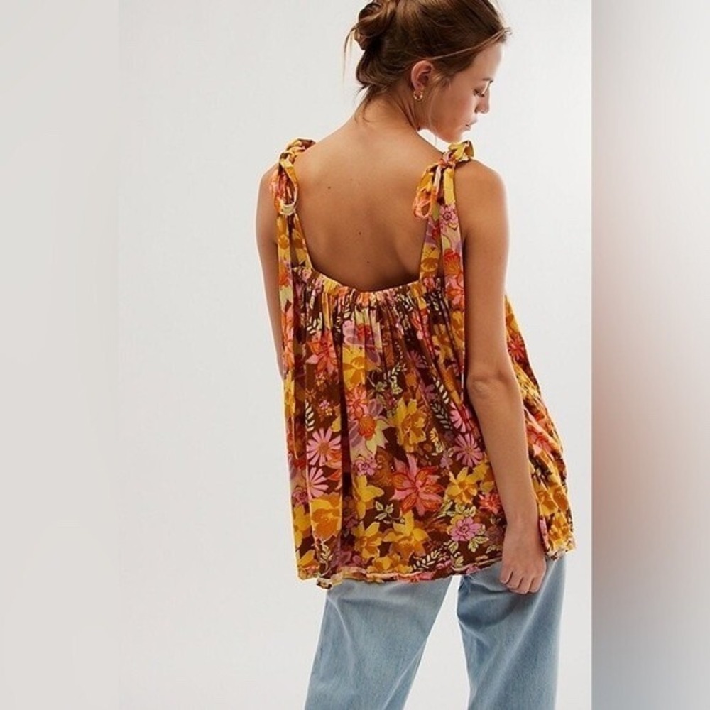 Free People Bali Moroccan Floral Tunic Top Crochet Tie Strap Sleeveless Boho XS‎ - Picture 6 of 6